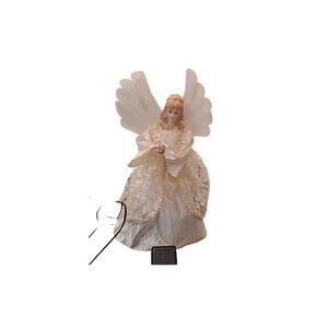 Kurt Adler 14" Lighted Gold & Ivory Angel Tree Topper - Fiber Optic